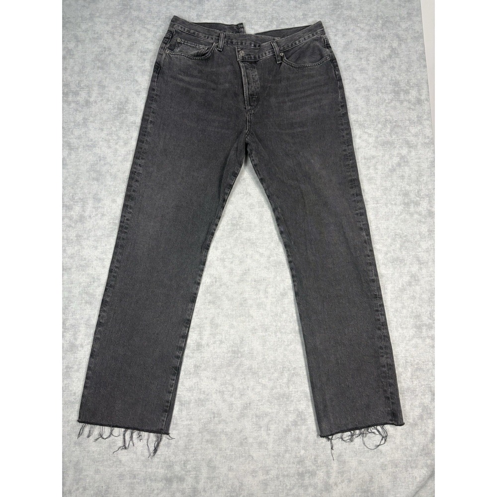 AGOLDE Criss Cross Straight Jeans Women 32 Shambles Black Raw Hem A9037-1157